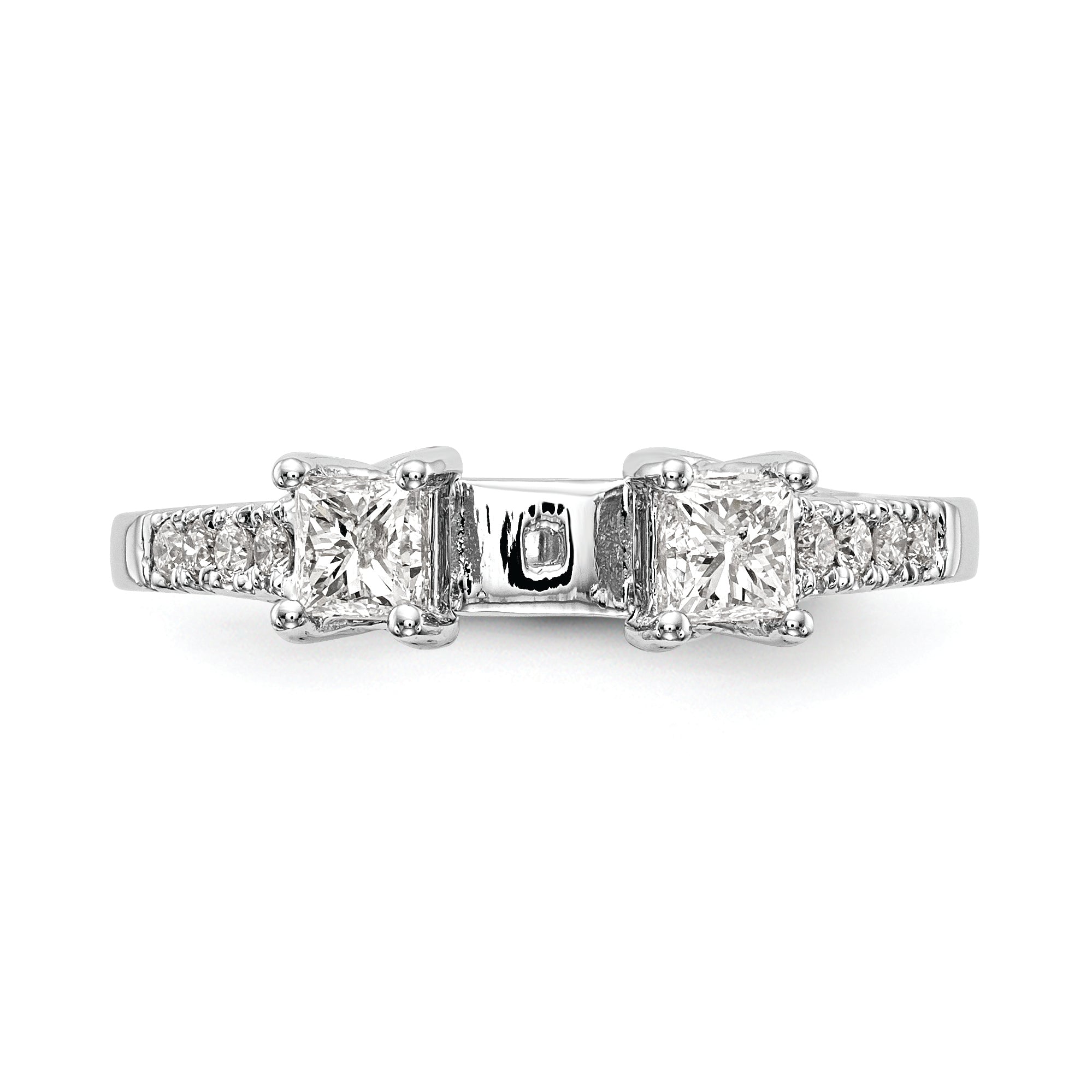 14K White Gold 3 Stone Plus Peg Set Center Princess Diamond Semi Mount Engagement Ring
