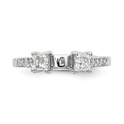 14K White Gold 3 Stone Plus Peg Set Center Princess Diamond Semi Mount Engagement Ring