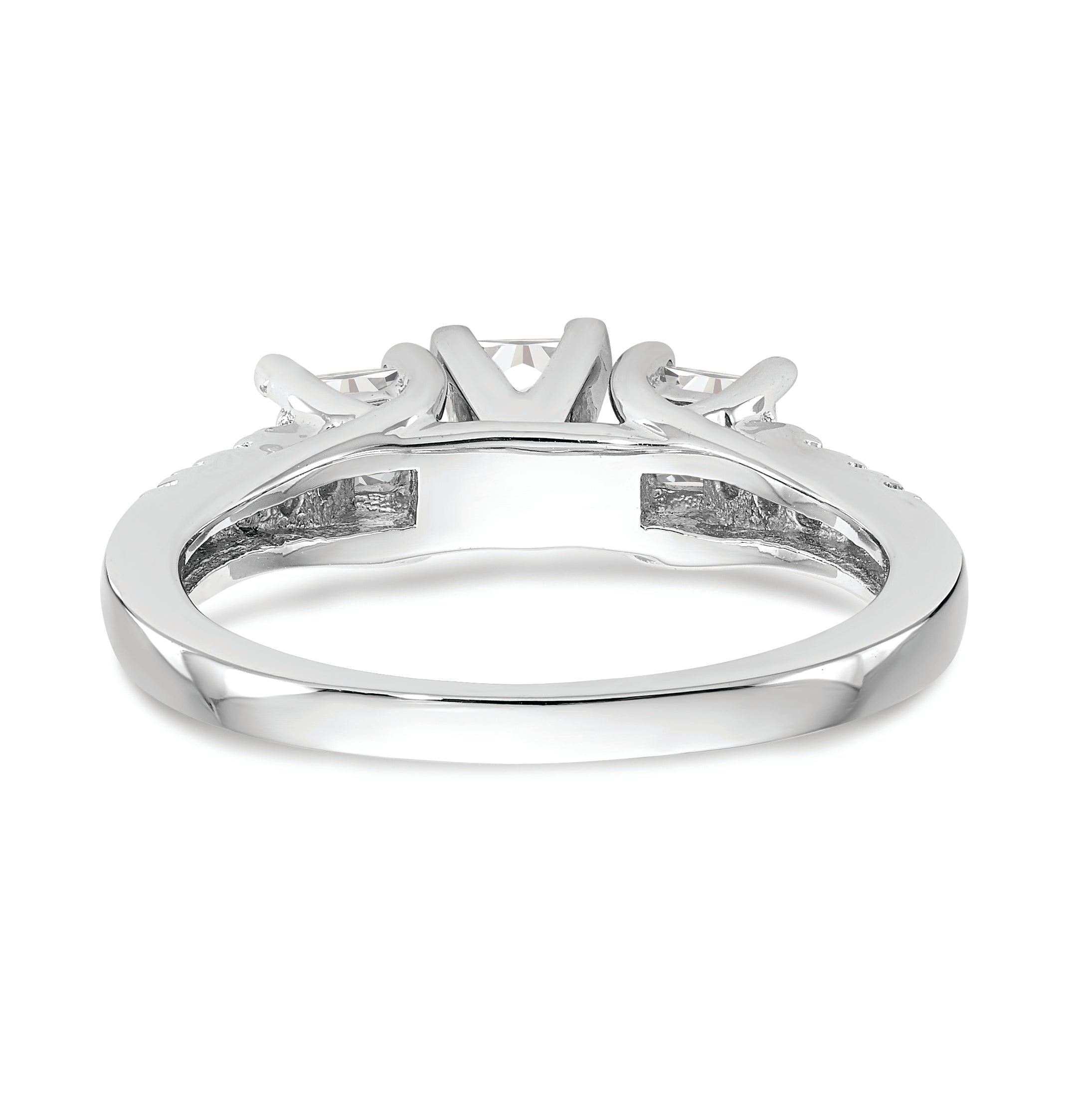 14K White Gold 3 Stone Plus Peg Set Center Princess Diamond Semi Mount Engagement Ring