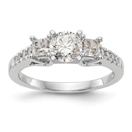 14K White Gold 3 Stone Plus Peg Set Center Princess Diamond Semi Mount Engagement Ring