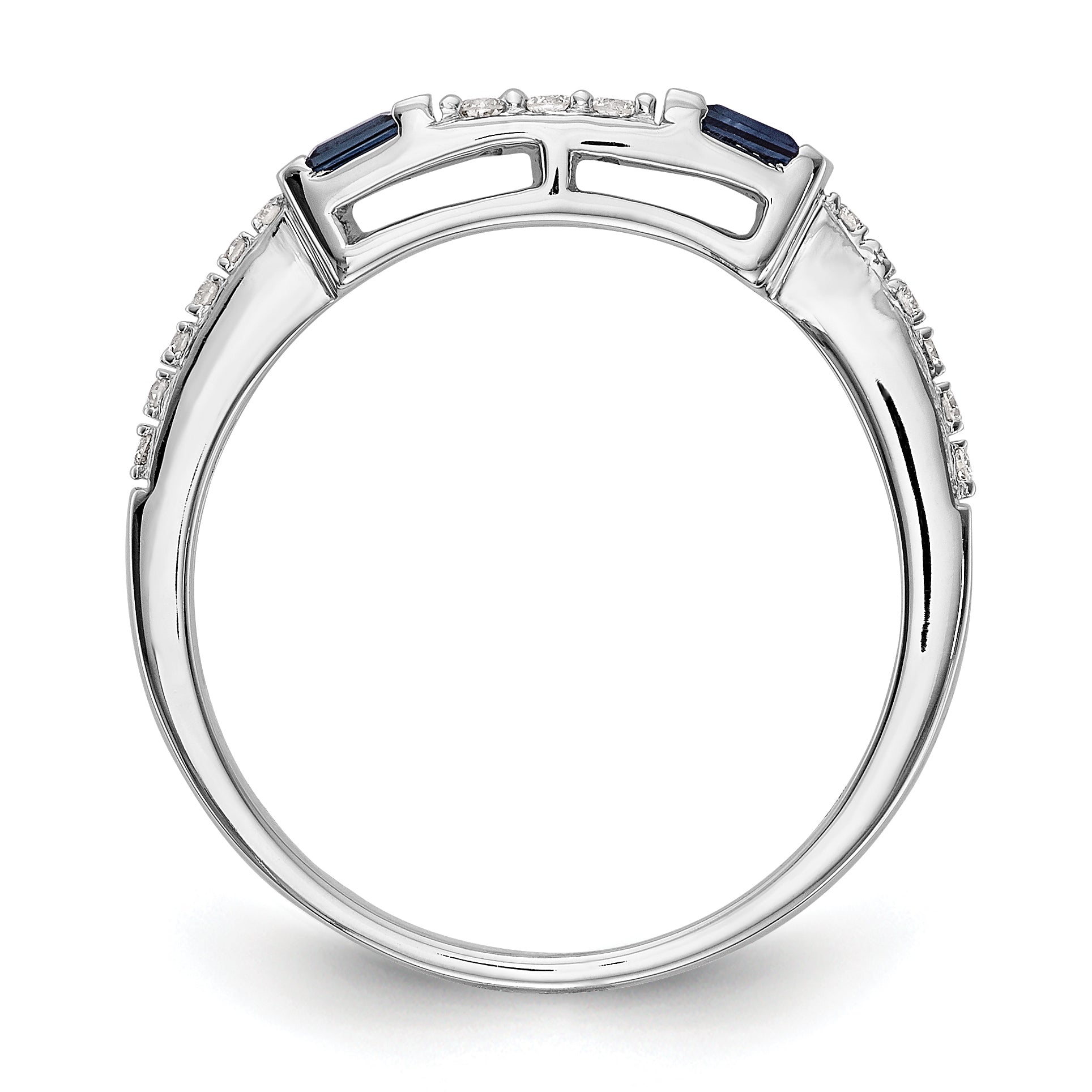 14K White Gold 1/10 Carat Diamond And Sapphire Complete Wedding Band