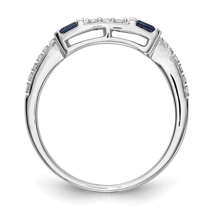 14K White Gold 1/10 Carat Diamond And Sapphire Complete Wedding Band