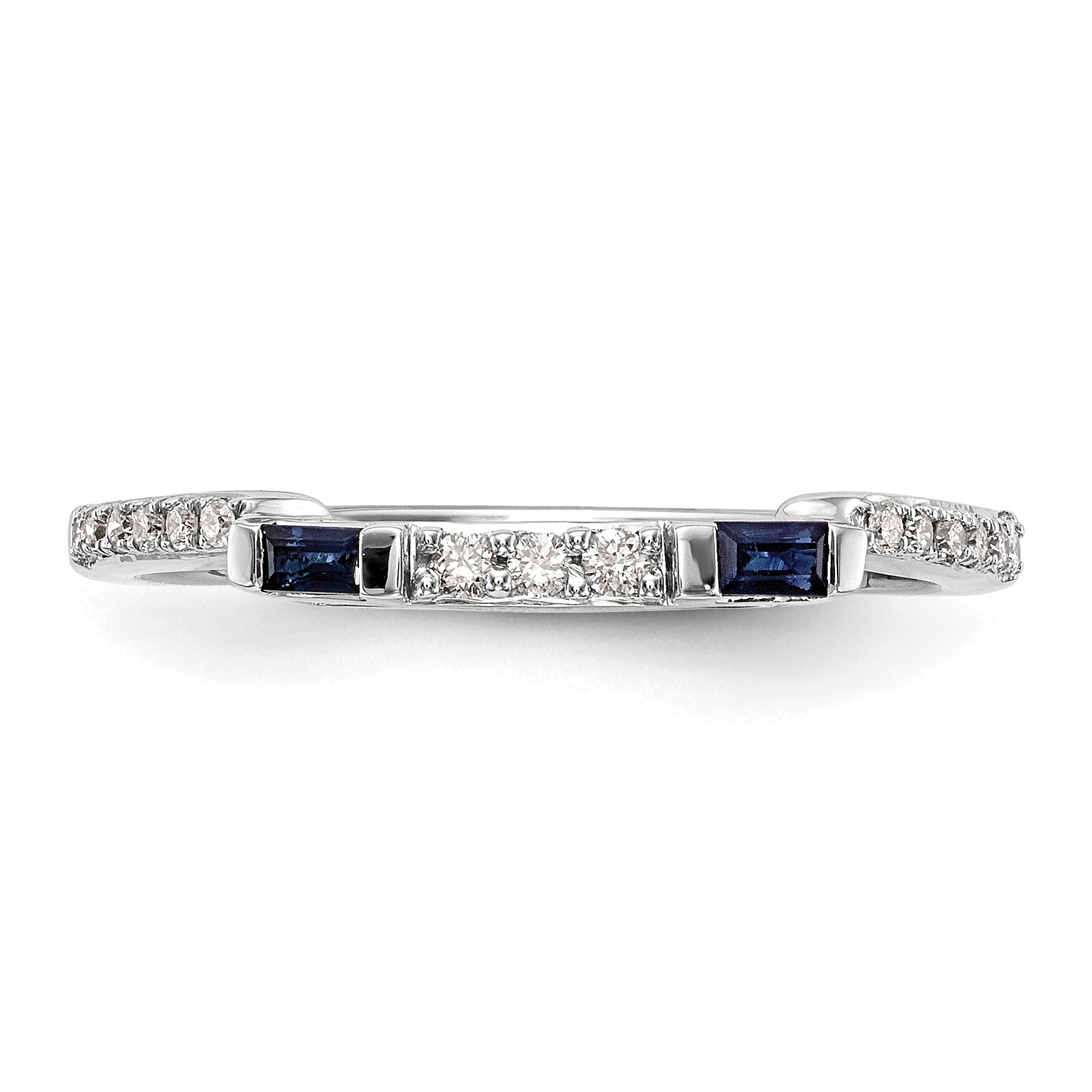 14K White Gold 1/10 Carat Diamond And Sapphire Complete Wedding Band