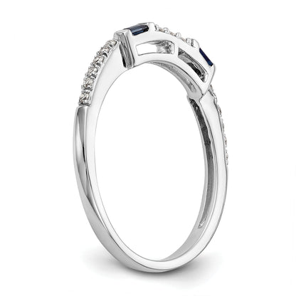 14K White Gold 1/10 Carat Diamond And Sapphire Complete Wedding Band
