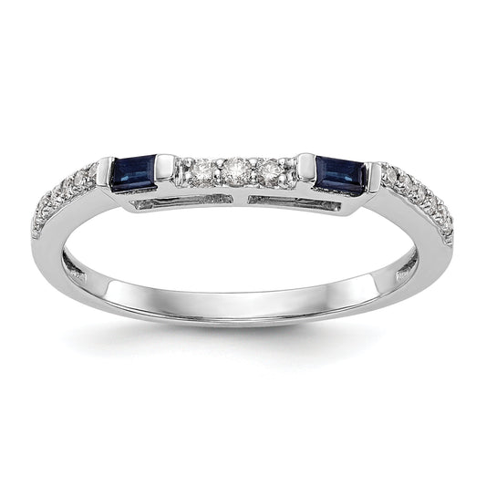 14K White Gold 1/10 Carat Diamond And Sapphire Complete Wedding Band