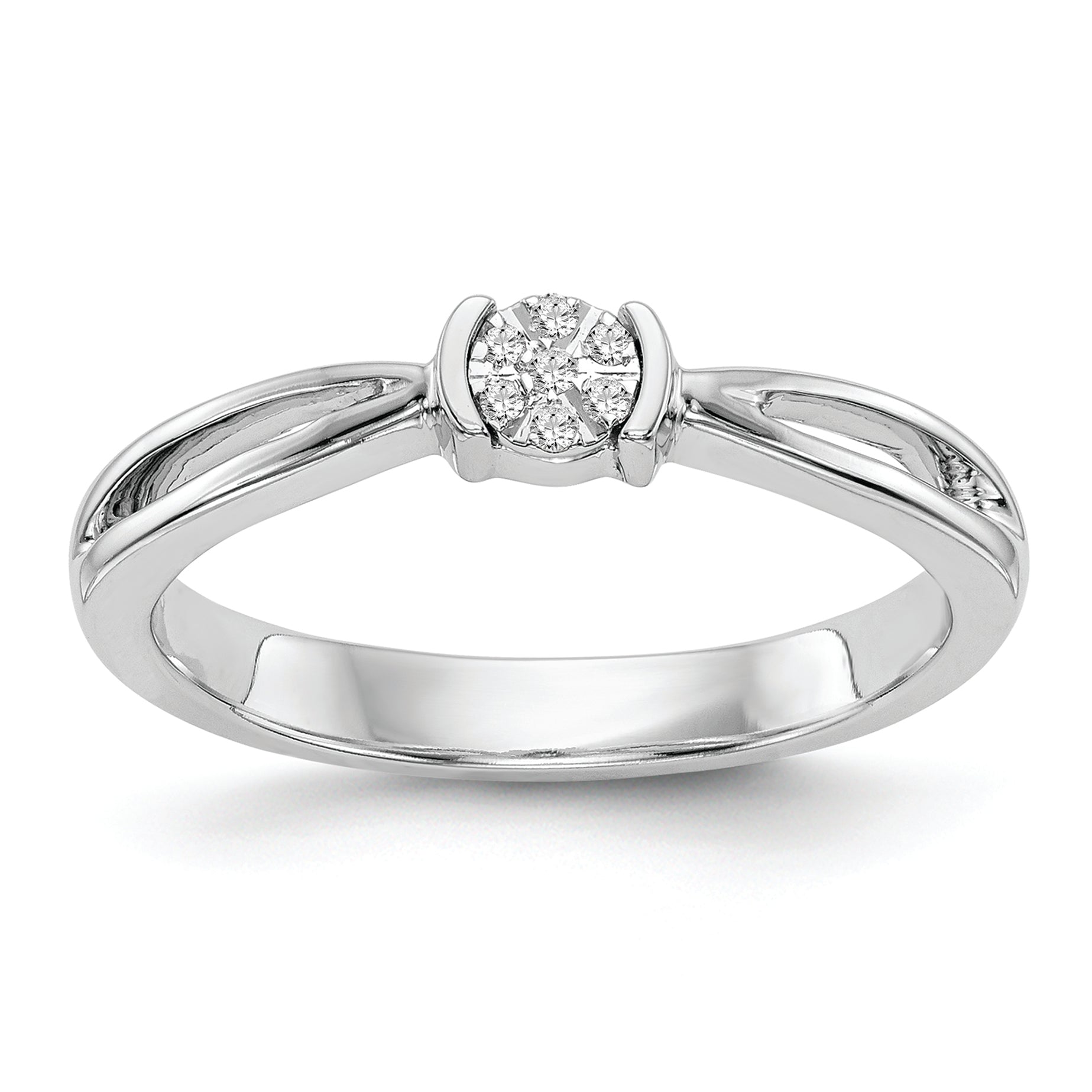 14K White Gold First Promise Cluster .03 Carat Round Diamond Complete Promise/Engagement Ring