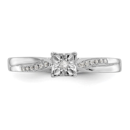 10K White Gold Square Illusion 1/20 Carat Diamond Complete Engagement Ring