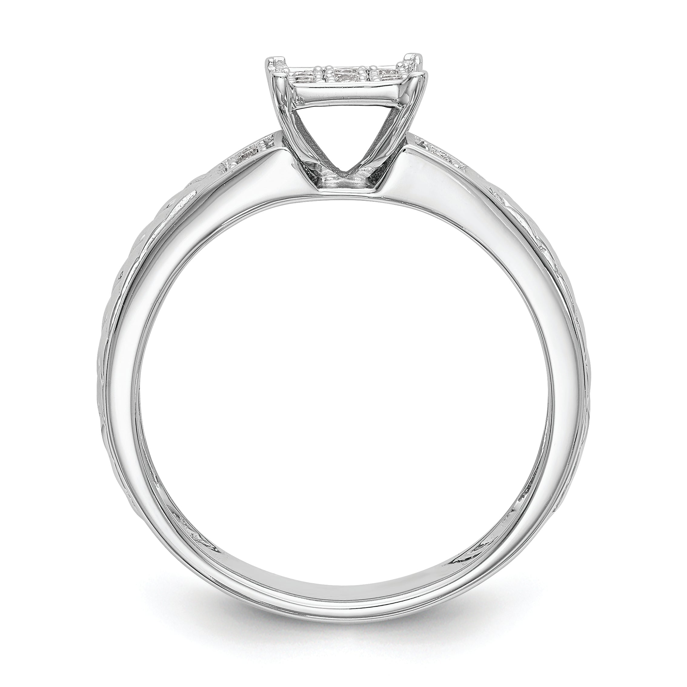 10K White Gold Square Cluster 1/6 Carat Diamond Trio Complete Engagement Ring