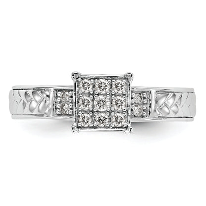 10K White Gold Square Cluster 1/6 Carat Diamond Trio Complete Engagement Ring