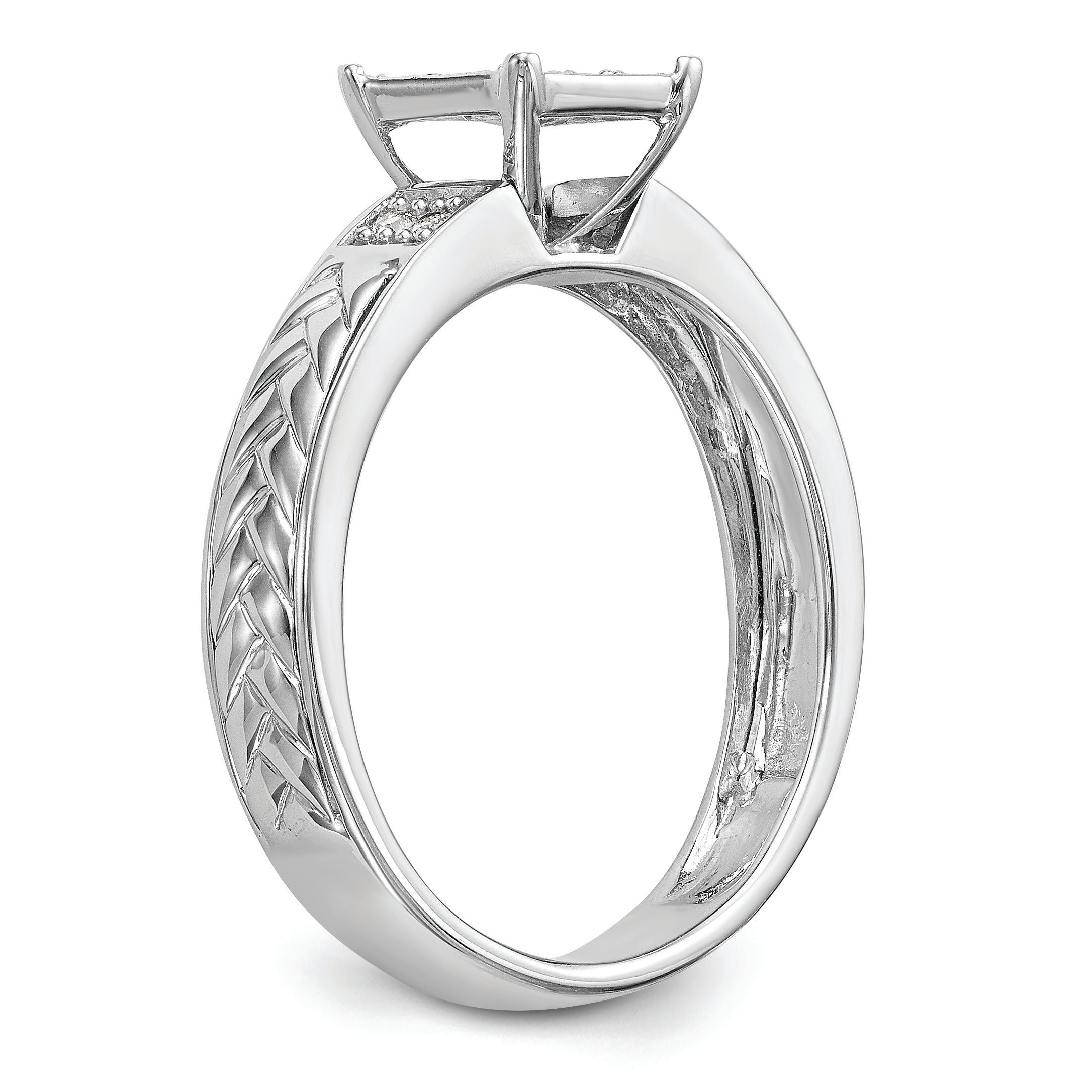 10K White Gold Square Cluster 1/6 Carat Diamond Trio Complete Engagement Ring