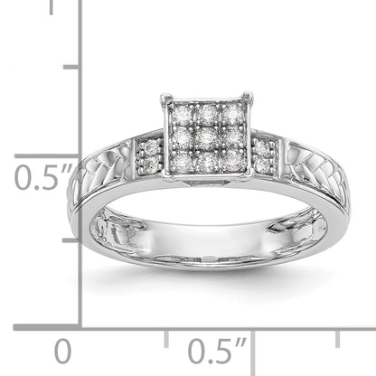 10K White Gold Square Cluster 1/6 Carat Diamond Trio Complete Engagement Ring