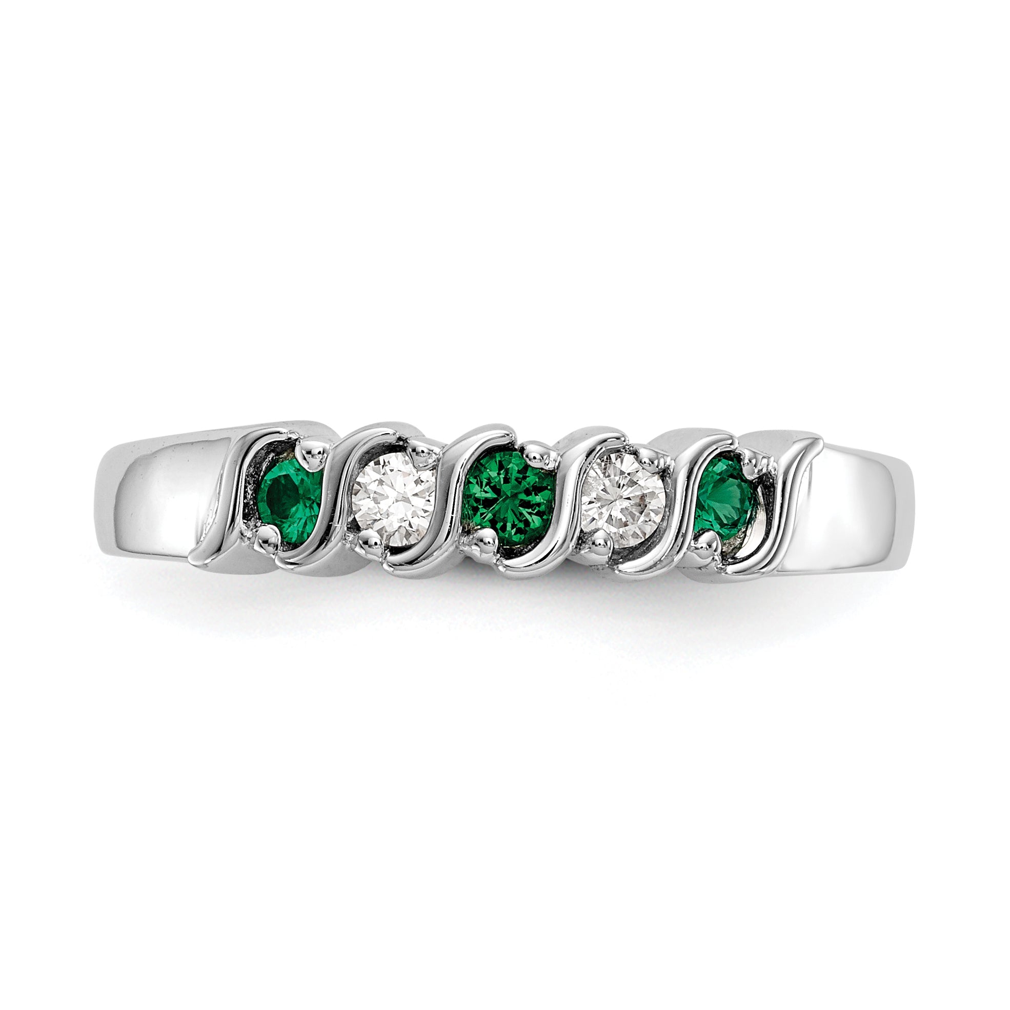10K White Gold Diamond W/Emerald Band