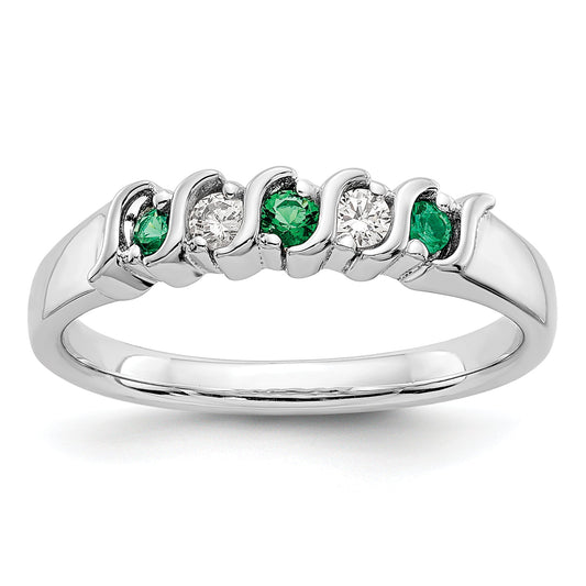 10K White Gold Diamond W/Emerald Band