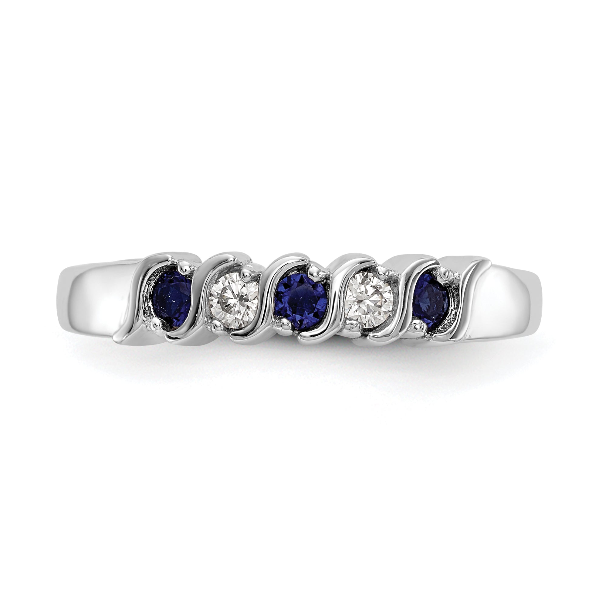 10K White Gold Diamond W/Sapphire Band