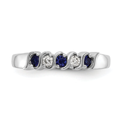10K White Gold Diamond W/Sapphire Band