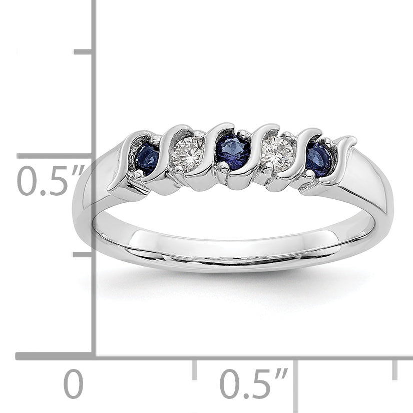 10K White Gold Diamond W/Sapphire Band