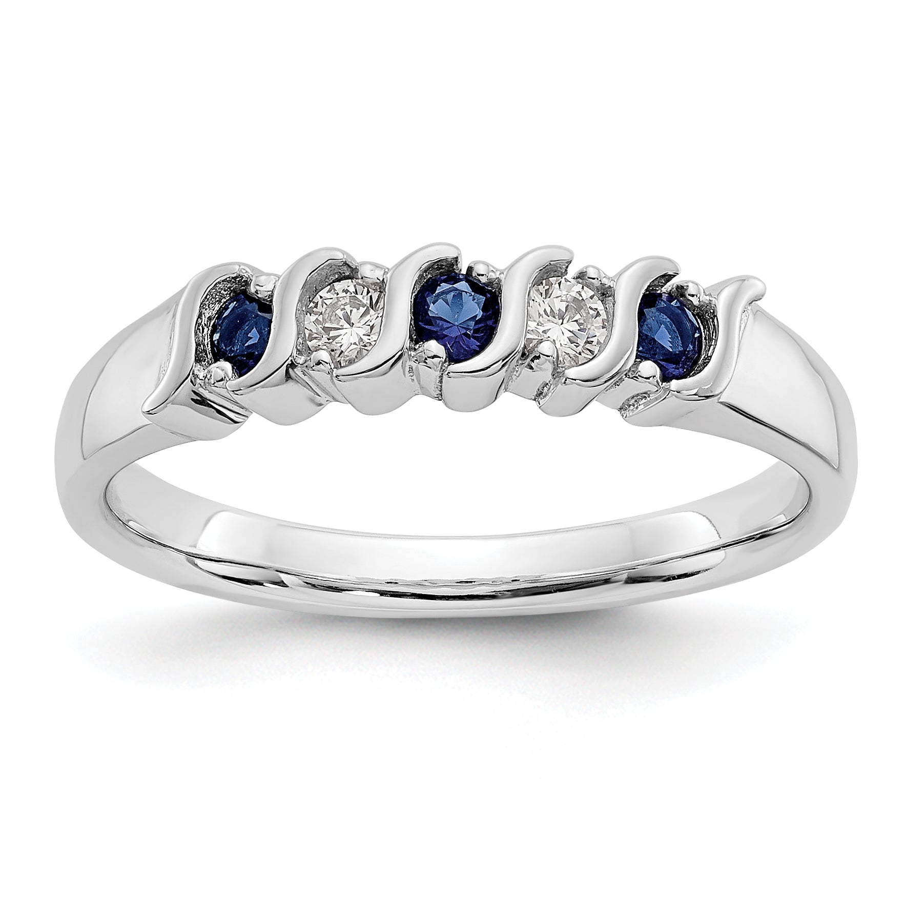10K White Gold Diamond W/Sapphire Band