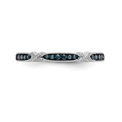 14K White Gold X Design 1/10 Carat Blue Diamond Complete Band