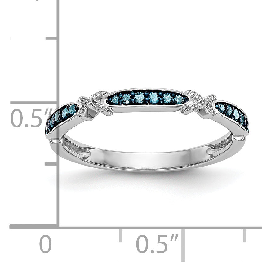 14K White Gold X Design 1/10 Carat Blue Diamond Complete Band