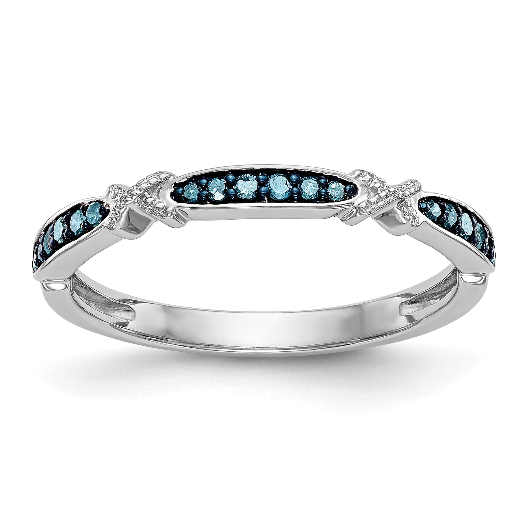 14K White Gold X Design 1/10 Carat Blue Diamond Complete Band