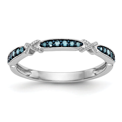 14K White Gold X Design 1/10 Carat Blue Diamond Complete Band