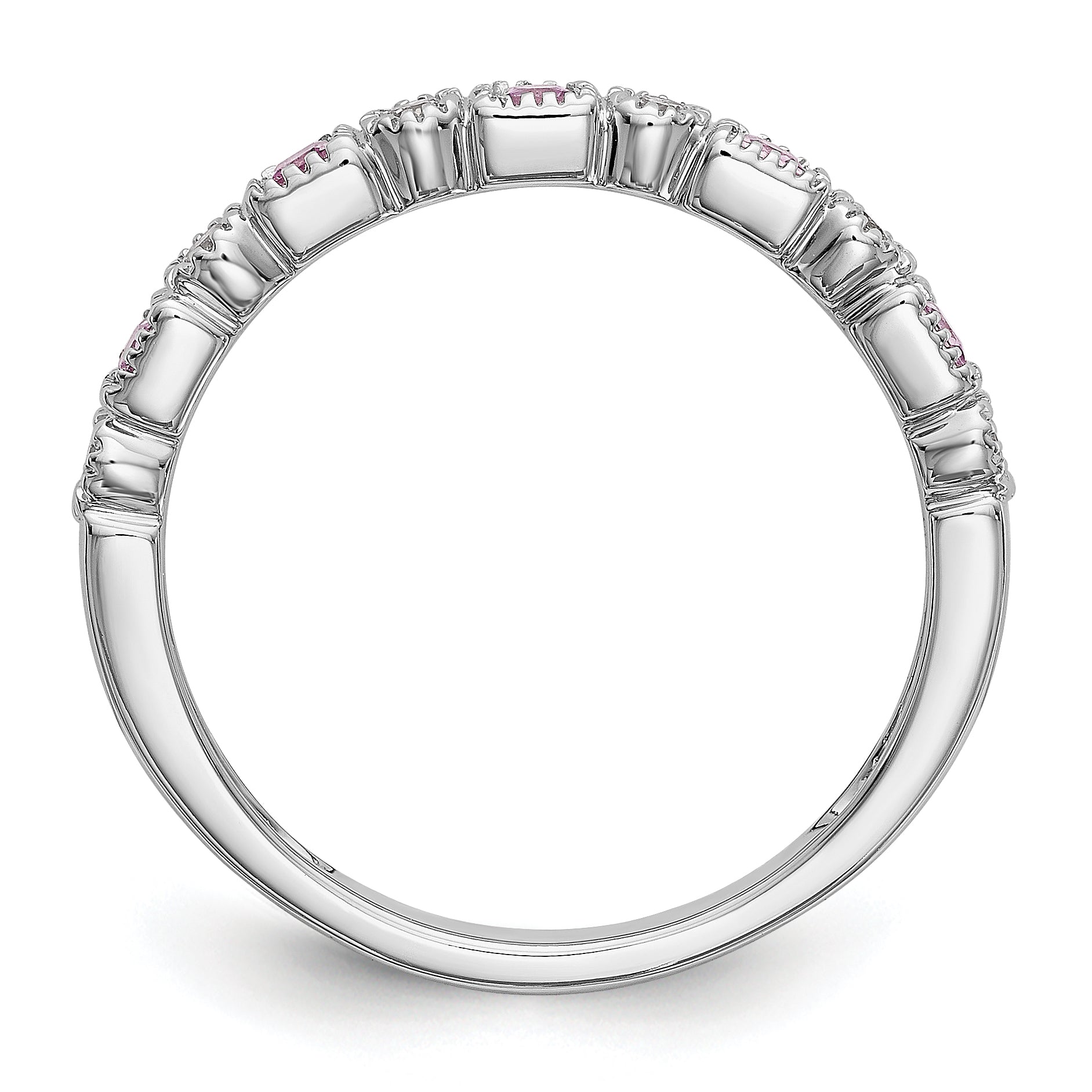 10K White Gold 10K Diamond W/Pink Sapphire Band