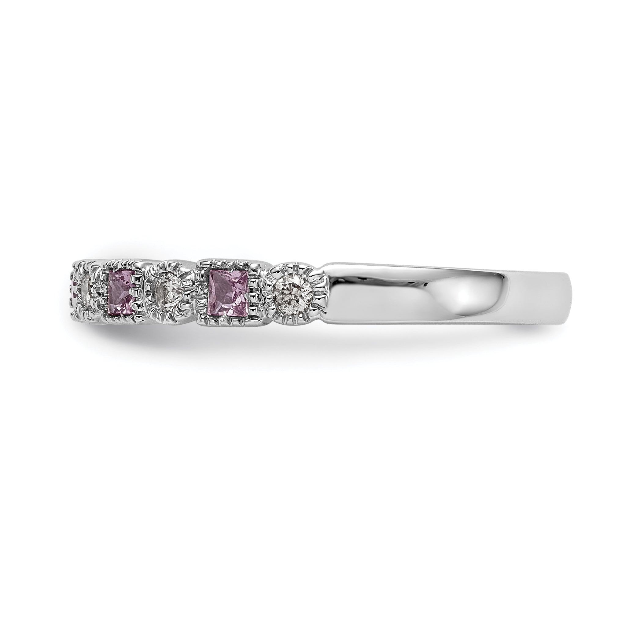 10K White Gold 10K Diamond W/Pink Sapphire Band