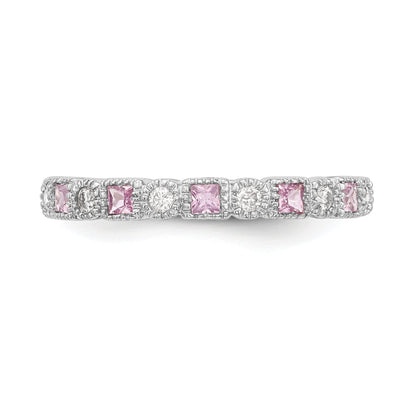 10K White Gold 10K Diamond W/Pink Sapphire Band