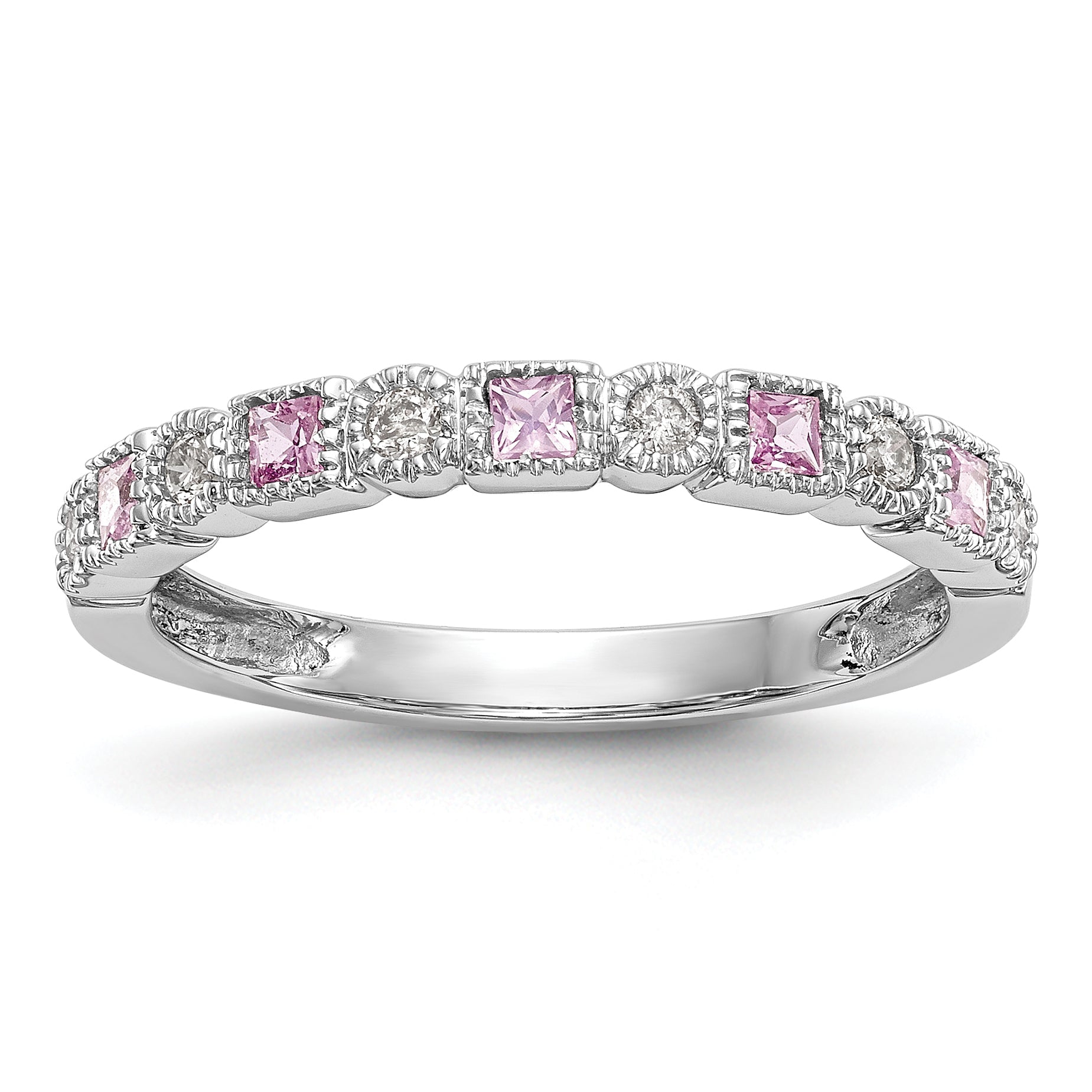 10K White Gold 10K Diamond W/Pink Sapphire Band