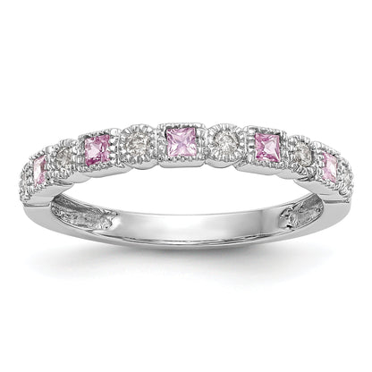 10K White Gold 10K Diamond W/Pink Sapphire Band