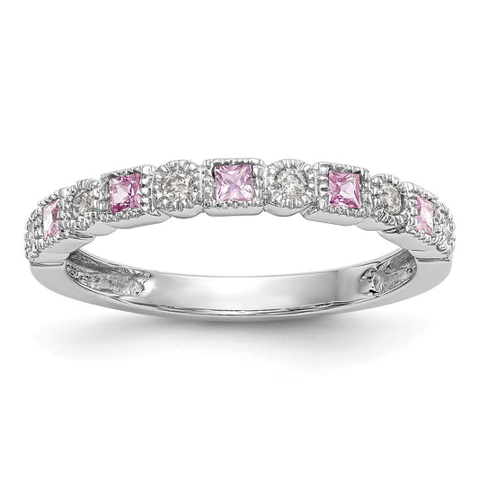 10K White Gold 10K Diamond W/Pink Sapphire Band