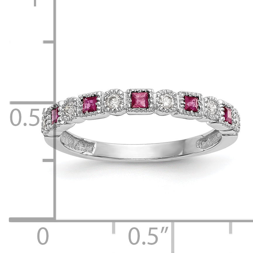 10K White Gold Diamond W/Ruby Band