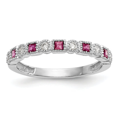 10K White Gold Diamond W/Ruby Band