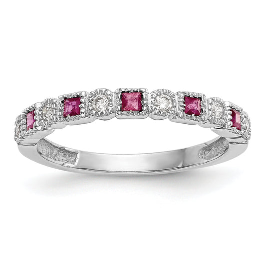 10K White Gold Diamond W/Ruby Band