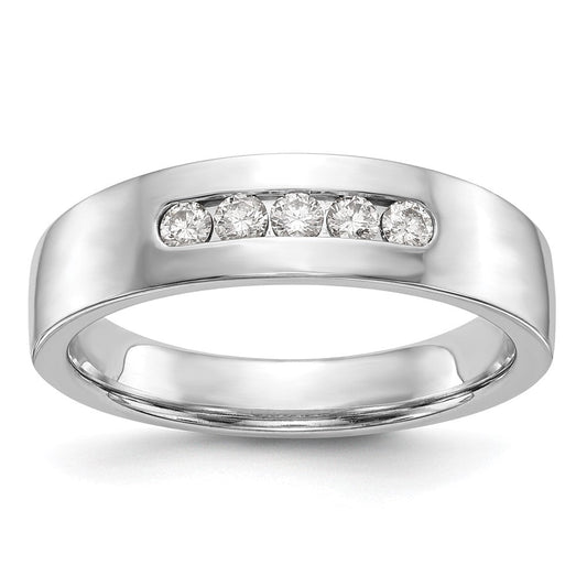 0.25ct. CZ Solid Real 14K White Gold 5-Stone Men's Channel Wedding Band Ring