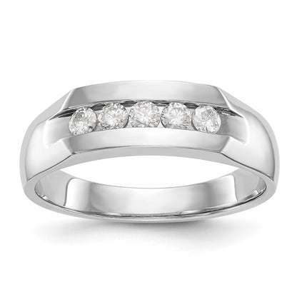 14K White Gold True Origin Men'S 1/3 Carat Lab Grown Diamond Vs Def Five Stone Channel Band
