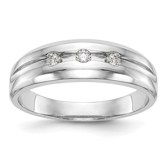 14K White Gold 3 Stone 1/6 Carat Diamond Complete Men'S Band