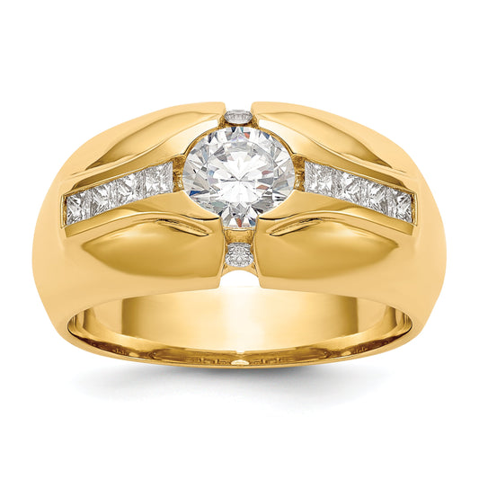14K Yellow Gold (Holds 3/4 Carat (5.5mm) Round Center) 1/2 Diamond Men'S Semi Mount Ring
