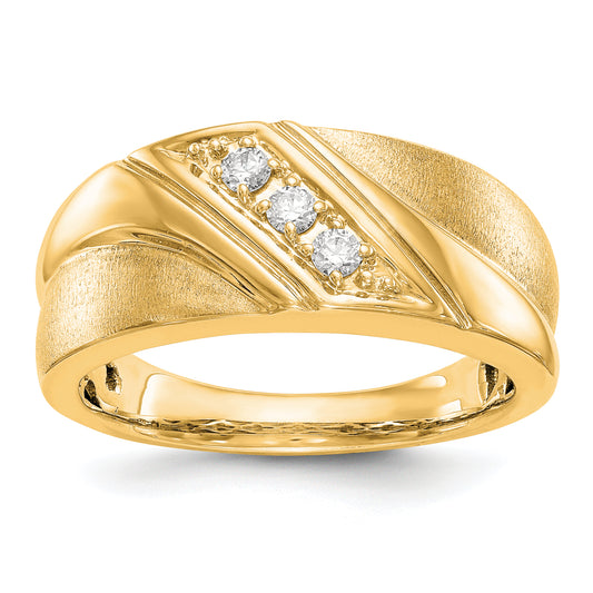 14k Yellow Gold 1/6 Ct. Lab Grown Diamond VS/SI+ G+ Three Stone Men's Ring