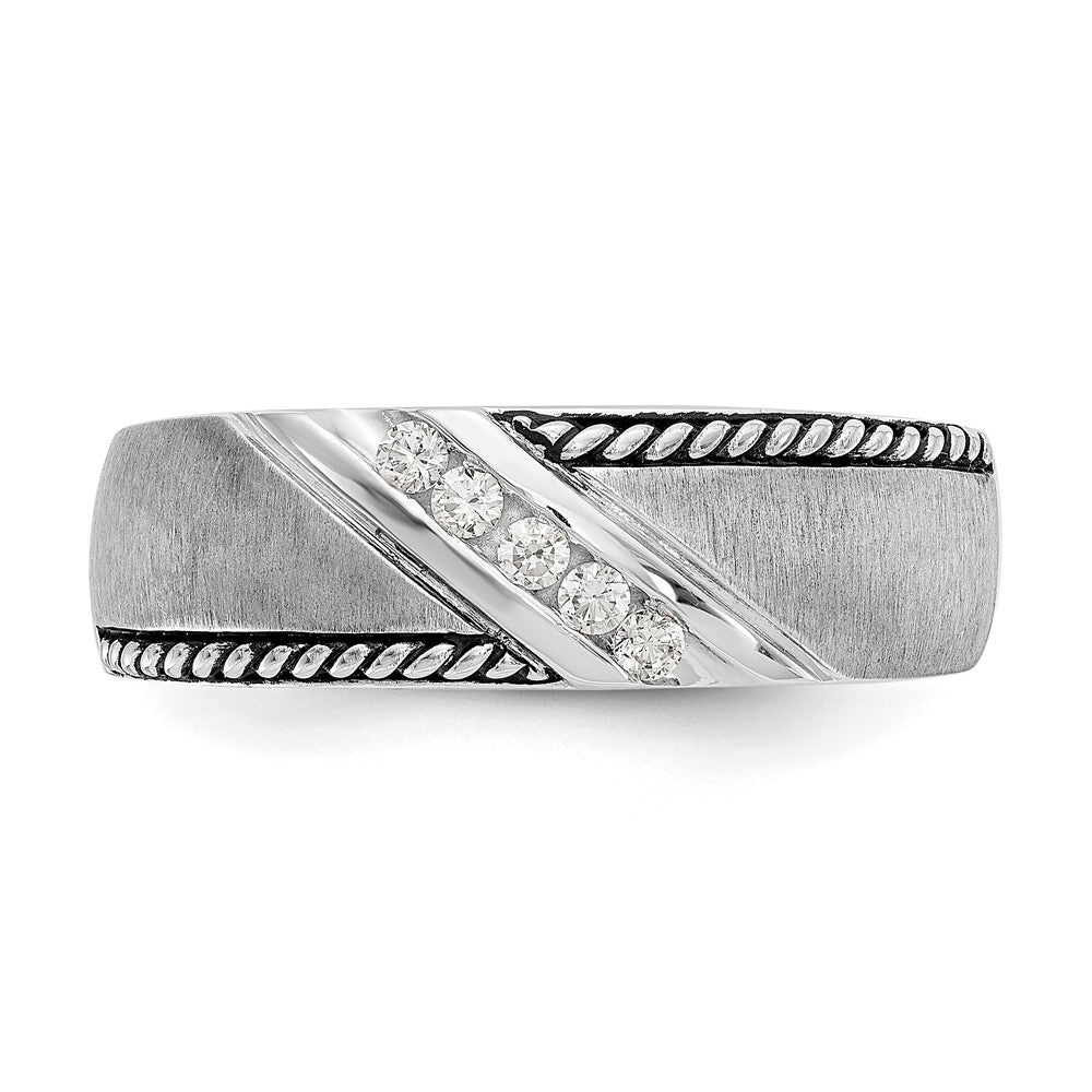 14K White Gold True Origin Men'S 1/8 Carat Lab Grown Diamond Vs/Si D E F Brushed Polished Antiqued Band