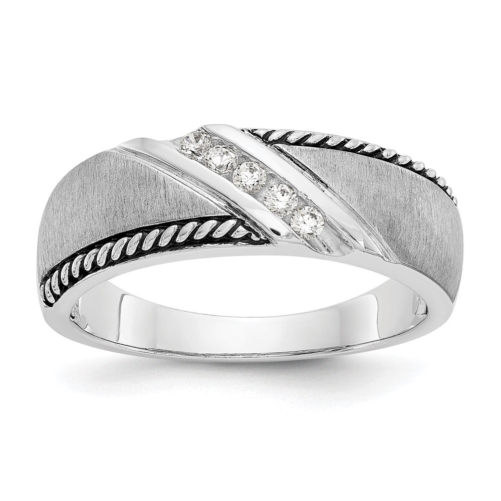 14K White Gold True Origin Men'S 1/8 Carat Lab Grown Diamond Vs/Si D E F Brushed Polished Antiqued Band