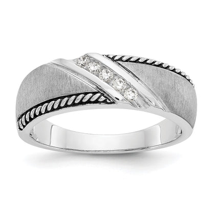 14K White Gold True Origin Men'S 1/8 Carat Lab Grown Diamond Vs/Si D E F Brushed Polished Antiqued Band