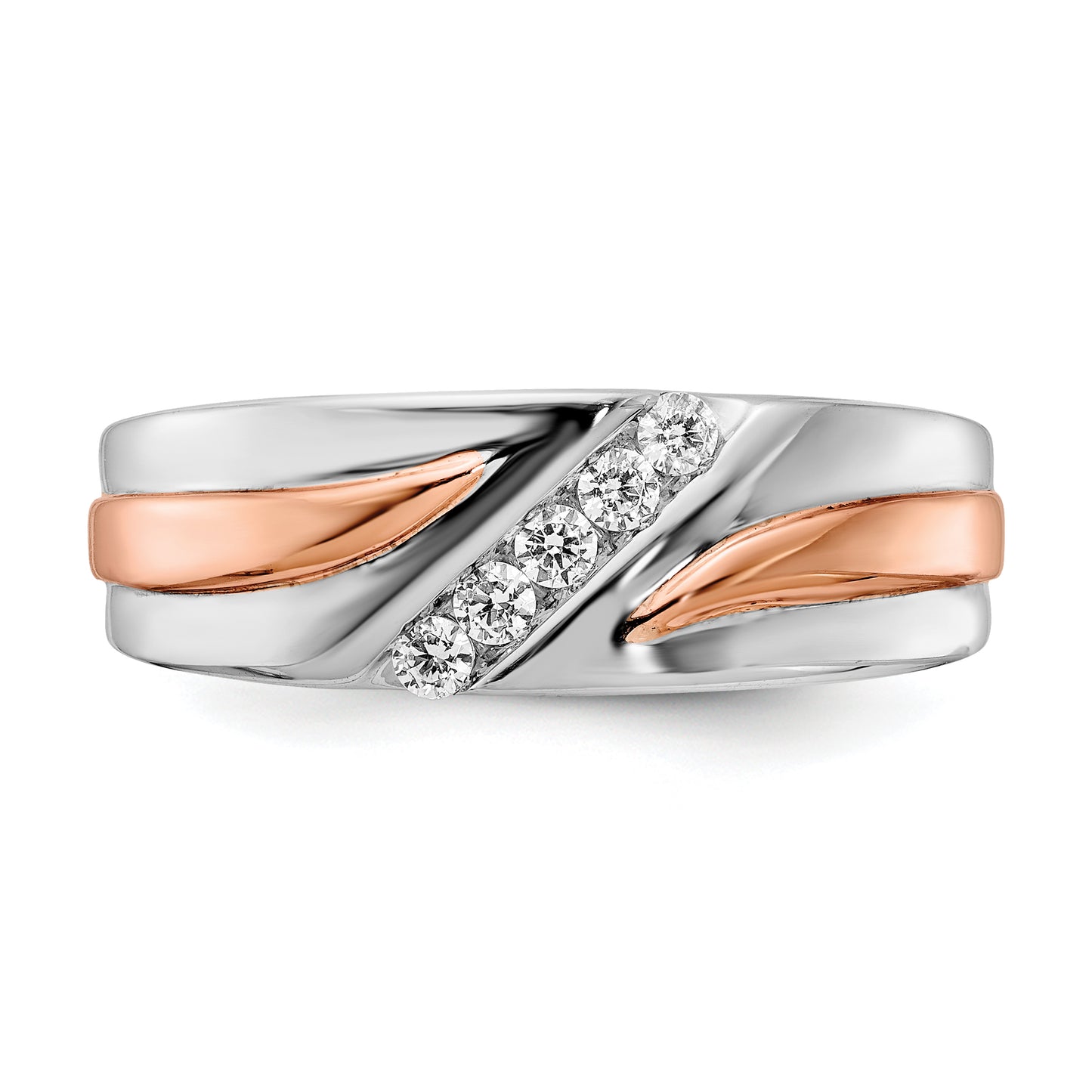 14k Two-tone Two Tone Rose and White Gold 1/5 Ct. Lab Grown Diamond VS/SI+ G+ Five Stone Men's Ring