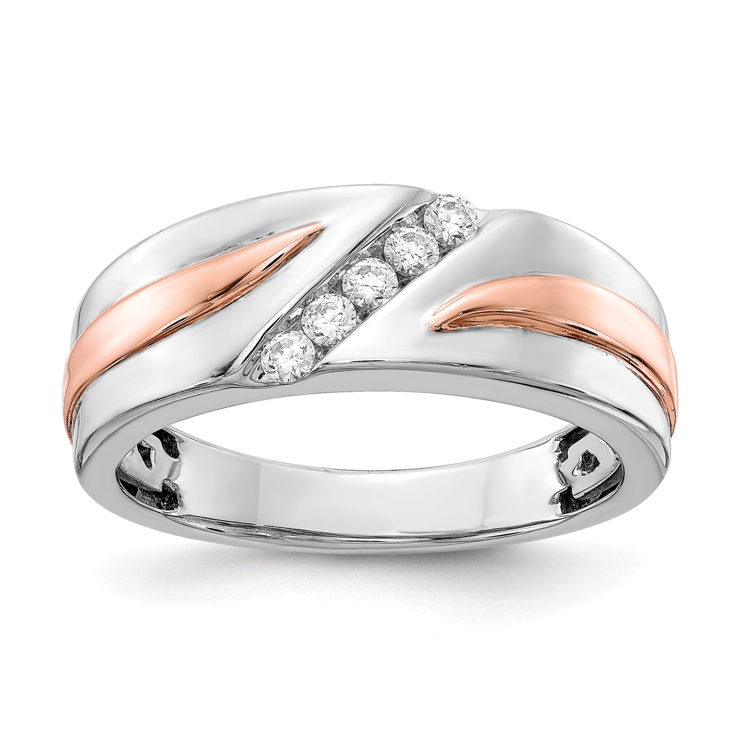 14k Two-tone Two Tone Rose and White Gold 1/5 Ct. Lab Grown Diamond VS/SI+ G+ Five Stone Men's Ring