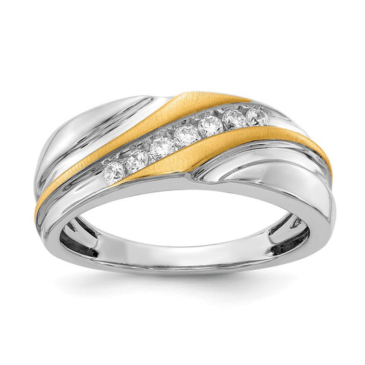 14K Two Tone 7 Stone 1/4 Carat Diamond Complete Men'S Ring, Satin: Up&Down