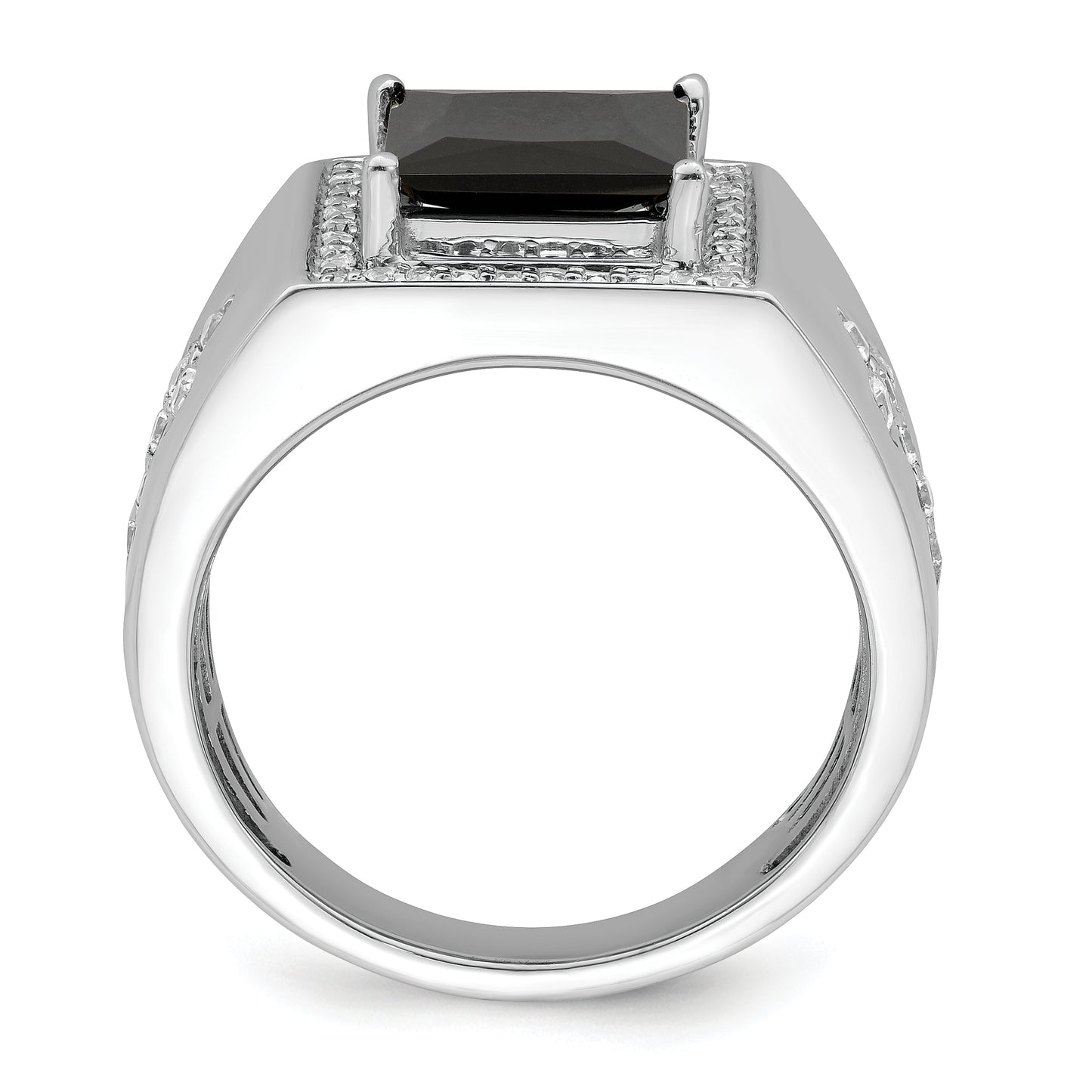 14k White Gold 1/2 Ct. Lab Grown Diamond VS/SI+ G+ and Onyx Side Cross Men's Ring