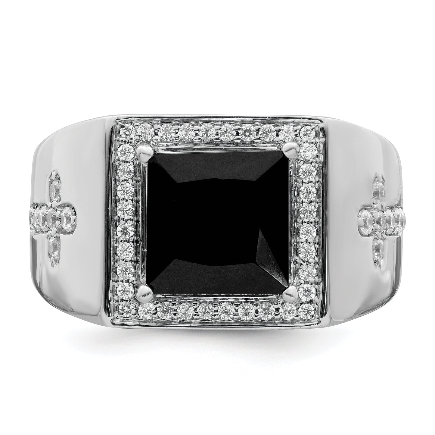 14k White Gold 1/2 Ct. Lab Grown Diamond VS/SI+ G+ and Onyx Side Cross Men's Ring