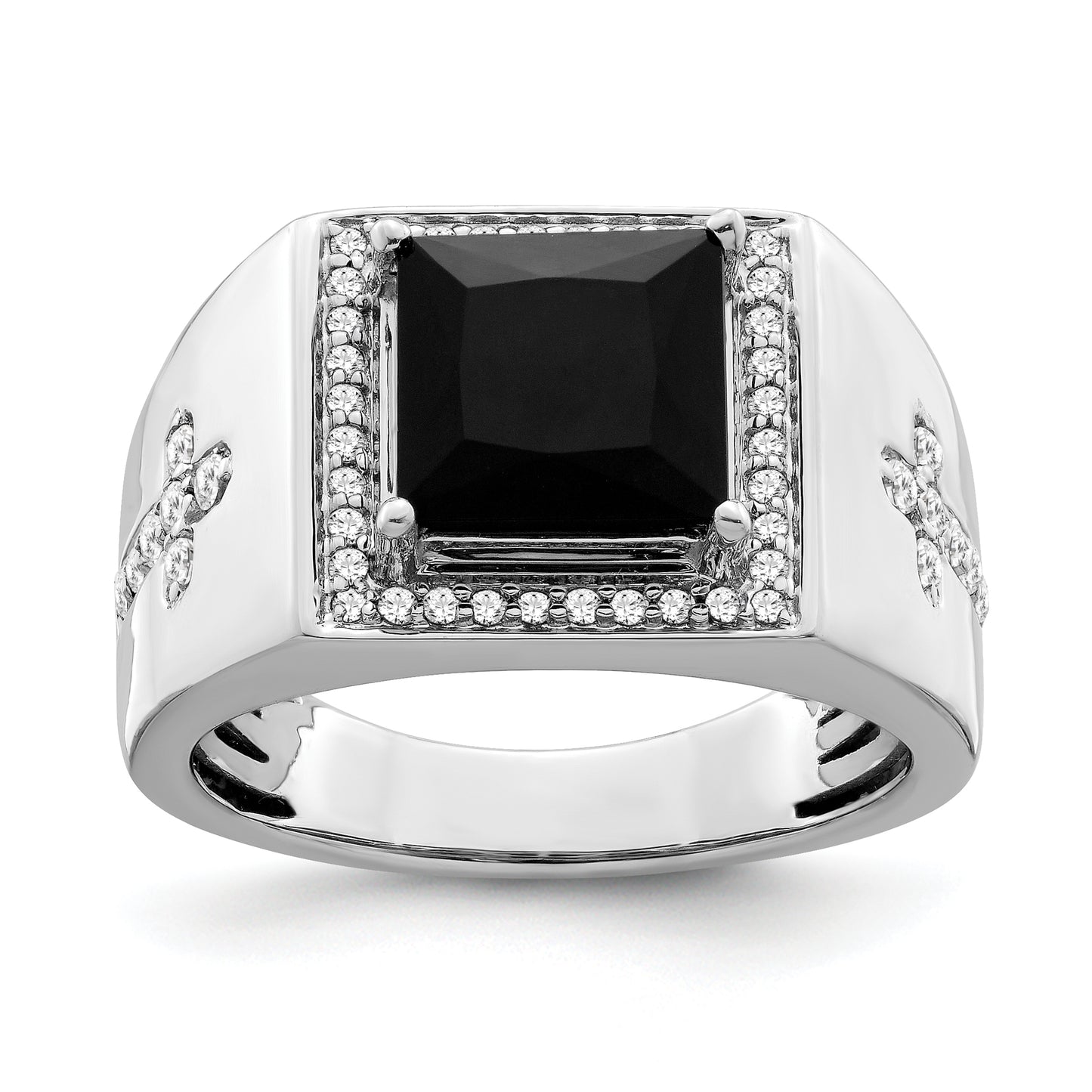 14k White Gold 1/2 Ct. Lab Grown Diamond VS/SI+ G+ and Onyx Side Cross Men's Ring