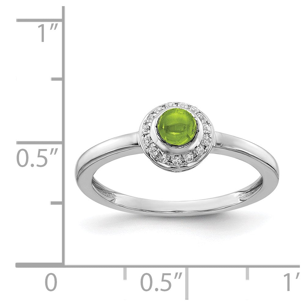 14k White Gold Real Diamond and Cabochon Peridot Ring
