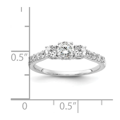 14k White Gold 1/2 Ct. Lab Grown Diamond VS/SI+ G+ 1/4 Ct. Center Round Semi Mount Three Stone Size 6 Engagement Ring